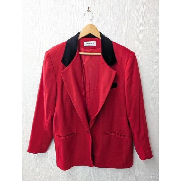 Vintage Dumas 100% Wool Red With Black Velvet Trim Blazer Sports Coat Classic - Picture 1 of 9